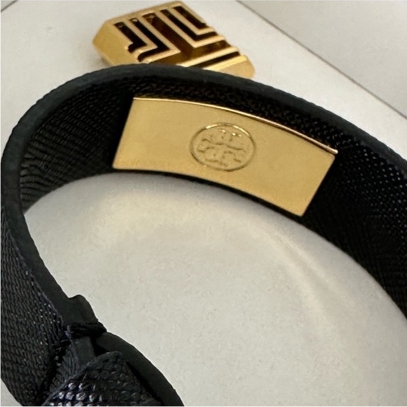 Tory Burch Black Leather and Gold Charm Padlock bracelet. 7.4”. Long. NWT. - Picture 3 of 5